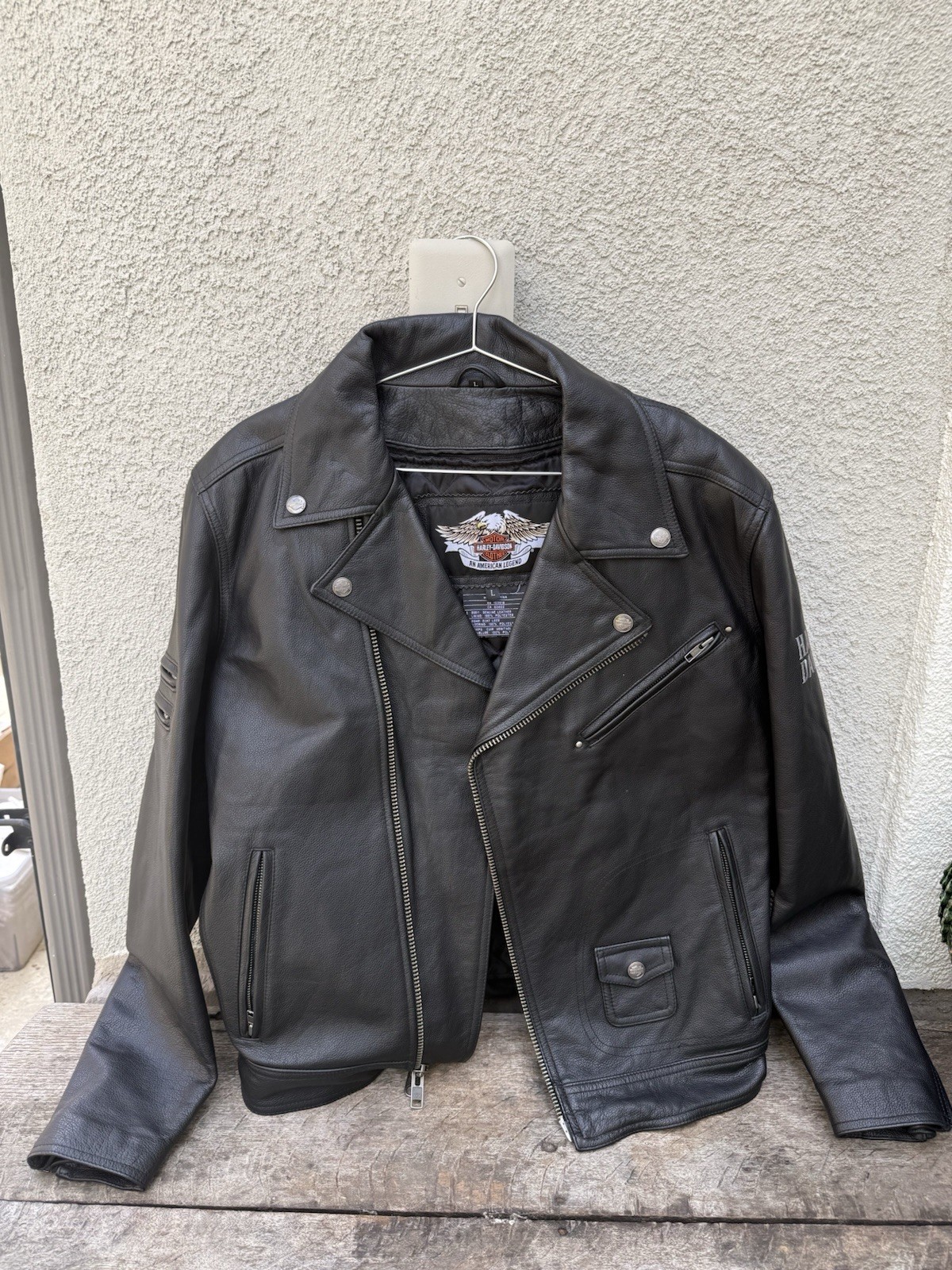 Harley Davidson Leather Jacket Men’s Large Skull Flames Back Logo Moto Biker