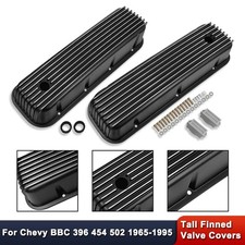 For Chevy Bbc 396 454 502 1965-1995 Retro Tall Finned Aluminum Valve Covers Bk