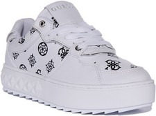 Guess Fl5Fiesma12 Fiena 4G Peony Logo Womens Trainers In White Black  UK 3 - 8