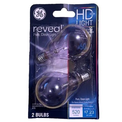 Ge Reveal 60w, 520 Lumen, Faceted Ceiling fan A15 Bulb 2 Bulbs Candelabra base