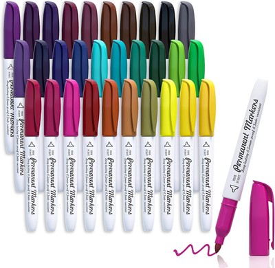 Lelix 30 Colors Permanent Markers, Fine Point, 1 Count (Pack of 30), Assorted 
