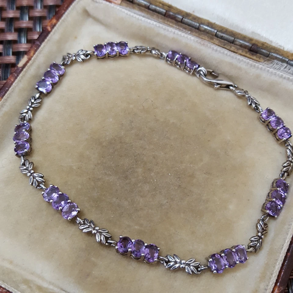Pulsera Tenis Vintage Plata de Ley 925, Amatista Rosa de Francia, Estilo Retro Foto 4 de 4
