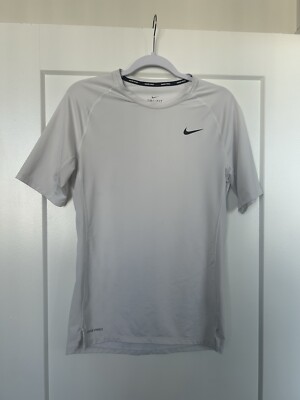 Nike Pro Dri Fit Men's White Training Shirt Fitted Size Large