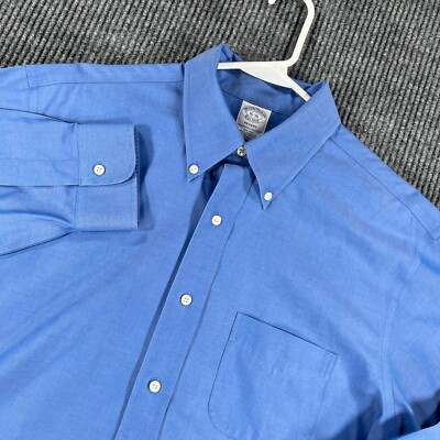 Brooks Brothers Shirt Mens 16 Blue Long Sleeve Button Down Regent Fit Work Dress