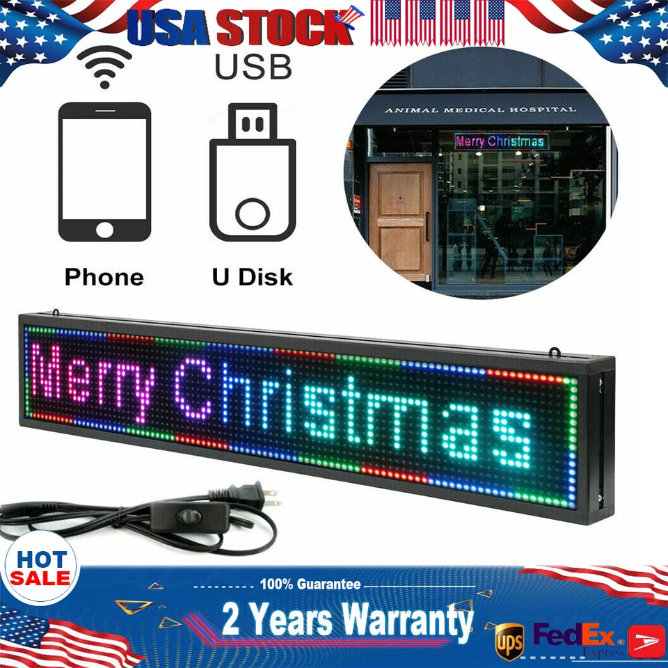 Letrero publicitario LED 40x8" 7 colores programable desplazamiento tablero de visualización de mensajes Foto 2 de 4