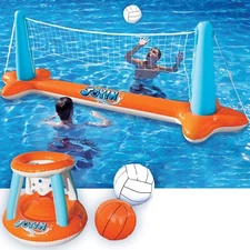 JOYIN Inflatable Pool Float Set Volleyball Net & Basketball Hoops, Floating S...