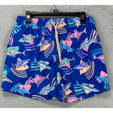 Chubbies Swim Trunks Men Medium Blue Daddy Shark Swimwear Lined Board Shorts NEW
