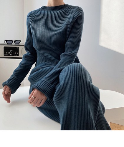 Strick Pullover Weites Bein Hose Anzug Set Damen Freizeit Winter Mode Tops Heiß - Bild 13 von 26