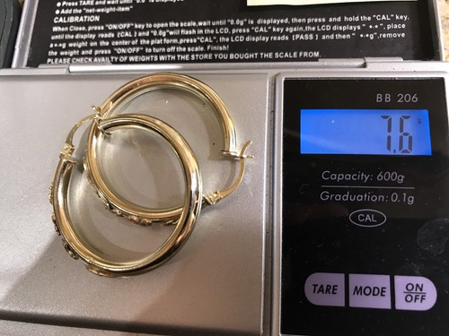 GOLD hoop earrings 14K Real Yellow White Rose Clover flower round 5mm 40mm 1.50" - Picture 9 of 12