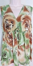 Glenn Jenn Empire Waist Sleeveless Blouse Green Brown Floral Sz M Medium EUC