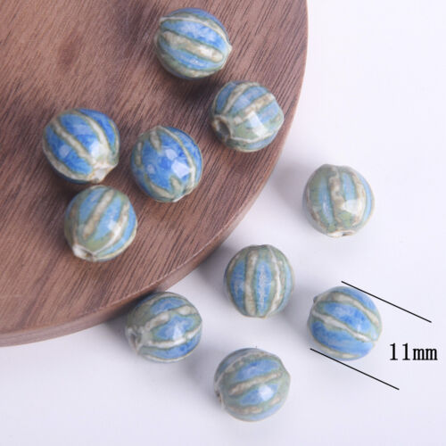 10pcs Fambed Blue Pumpkin Round/Oval Handmade Ceramic Porcelain Loose Beads - Picture 3 of 8