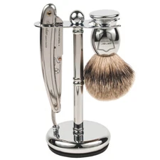 Parker SR1 Shave Set - Stainless Straight Razor, Stand,100 Blades & Shave Brush