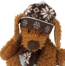 Puppy Dog Holiday Plush in Snowflake Hat Floppy Ear Curly Fur Stuffed Animal