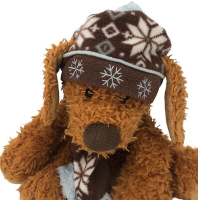 Puppy Dog Holiday Plush in Snowflake Hat Floppy Ear Curly Fur Stuffed Animal