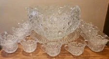 LE Smith Glass DAISY & BUTTON Punch Bowl Set - Bowl, 19 Cups, Laddle, Underplate