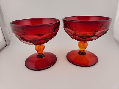 Vintage Viking Georgian Ruby Red Small Dessert Wine set of 2 Glasses Red/ orange