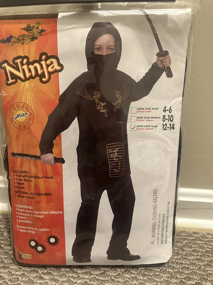 Disfraz Ninja Halloween Negro y Dorado. , niño grande 12-15 nuevo con etiquetas Foto 4 de 4
