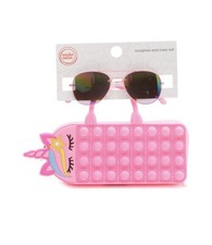 Stylish Girls Aviator rainbow tint Sunglasses And Pop Pink Unicorn Case Set  NEW