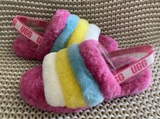 UGG FLUFF YEAH SLIDE RAINBOW SLINGBACK SLIPPERS SIZE US 8 WOMAN 6 KID YOUTH GIRL
