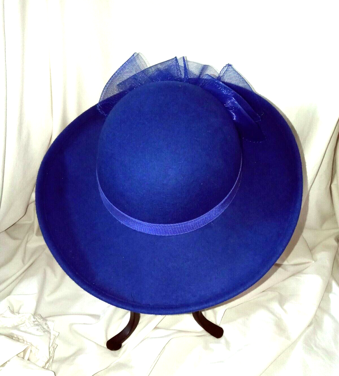 vtg Royal Blue Wool Bowler Style Hat Casual Church Brim 13  display picture 1