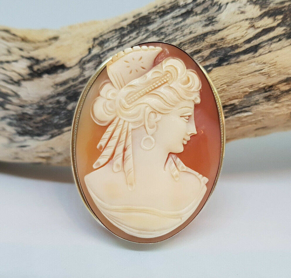 USED ANTIQUE BEAUTIFUL SOLID SILVER 800 CAMEO BRO… - image 2