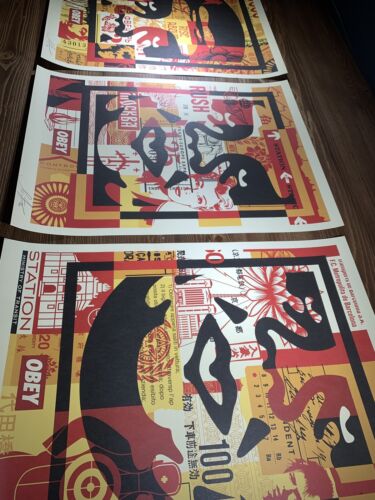 Shepard Fairey Obey riesige Ikone Gesicht Collage Kunstdruck Poster 3er SET signiert - Bild 3 von 12
