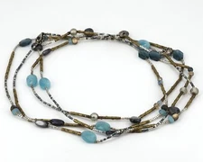 Silpada OLIVIA Mixed Metals Quartzite Shell Larvikite Kyanite 60" Necklace N2461