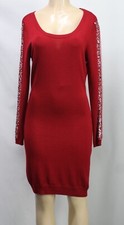 Andrew Marc New York Women's Sweater Dress Stretch Long Sleeve Beaded Red Size M