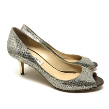 Jimmy Choo Metallic Isabel Champagne Glitter Peep Toe Pumps Womens 8 39