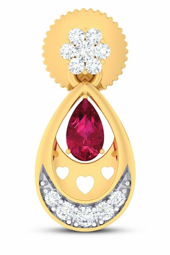 Pave 1 Cts Round Brilliant Cut Natural Diamonds Ruby Dangle Earrings In 14K Gold - Picture 8 of 12