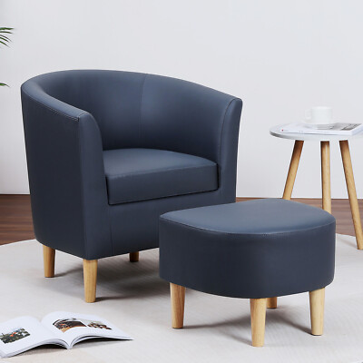 Modern Faux Leather Couch With Ottoman Single Sofa Casual Chair For Living Room
