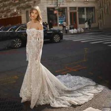 Elegant Mermaid Wedding Dress Strapless Appliques Bride Gown Floor-Length Train
