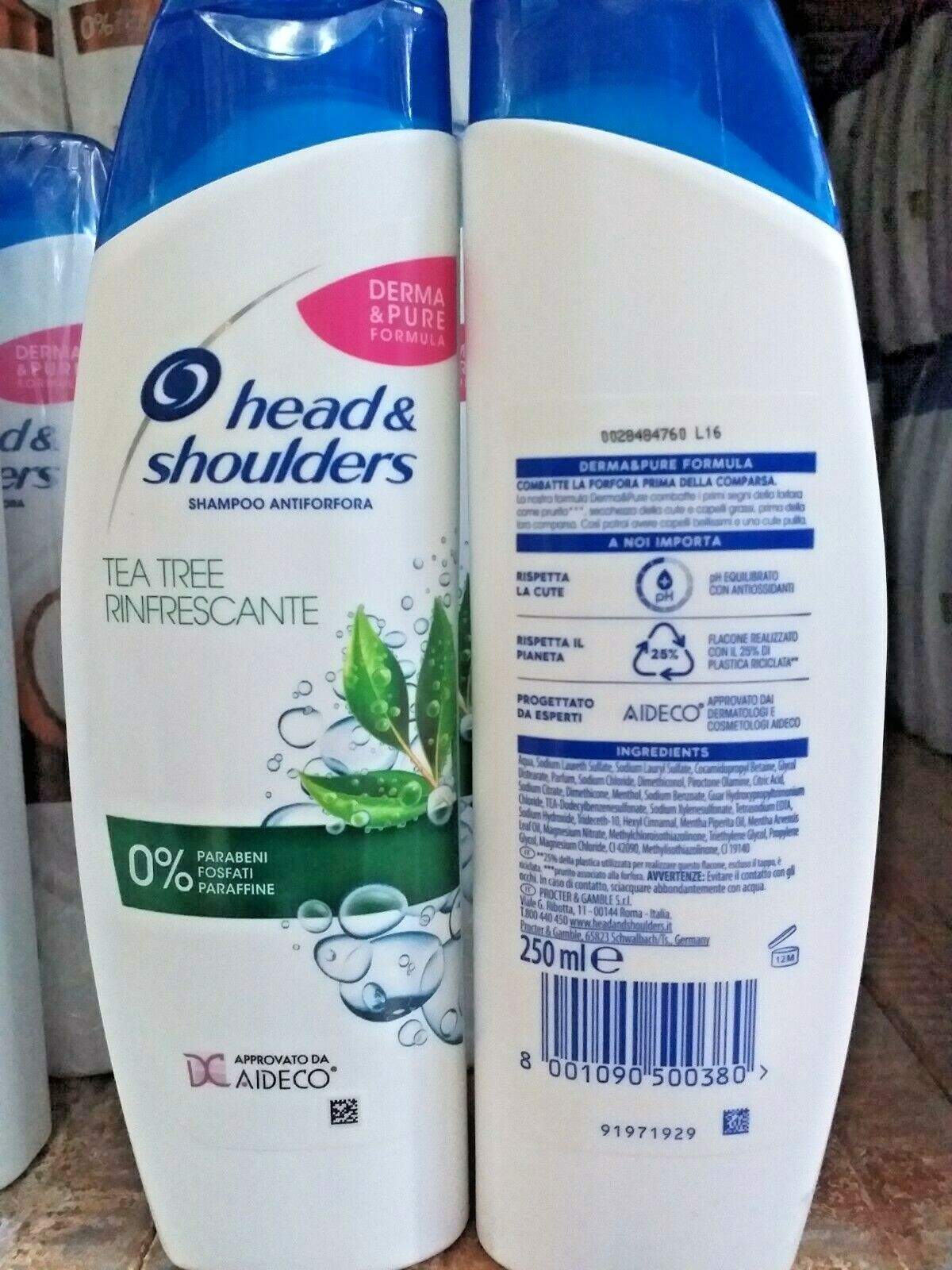 6 pz Head & Shoulders TEA TREE RINFRESCANTE Shampoo Antiforfora 0% Parabeni