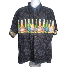 Koko Island Black Hawaiian Shirt Beer Bottles Button Up Men's Size XXL 2XL