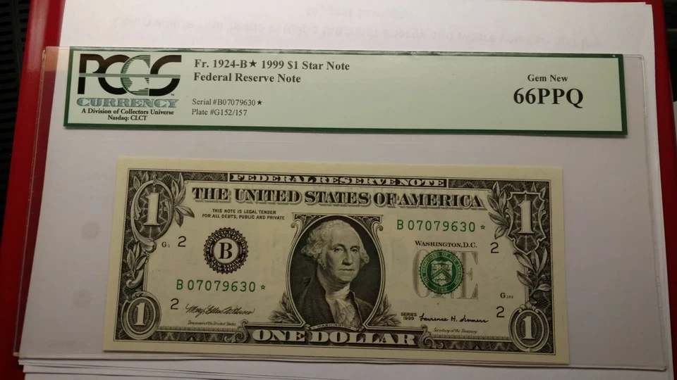 Fr.1924-B* 1999 $1 Star Note  Federal Reserve Note PCGS Gem New 66PPQ. - Image 3 of 4