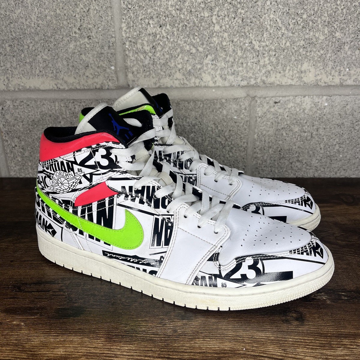 ★人気★ NIKE Air Jordan 1 Mid All Over Logos Nike Air Jordan 1 Mid All Over Print White Racer Blue Cyber
