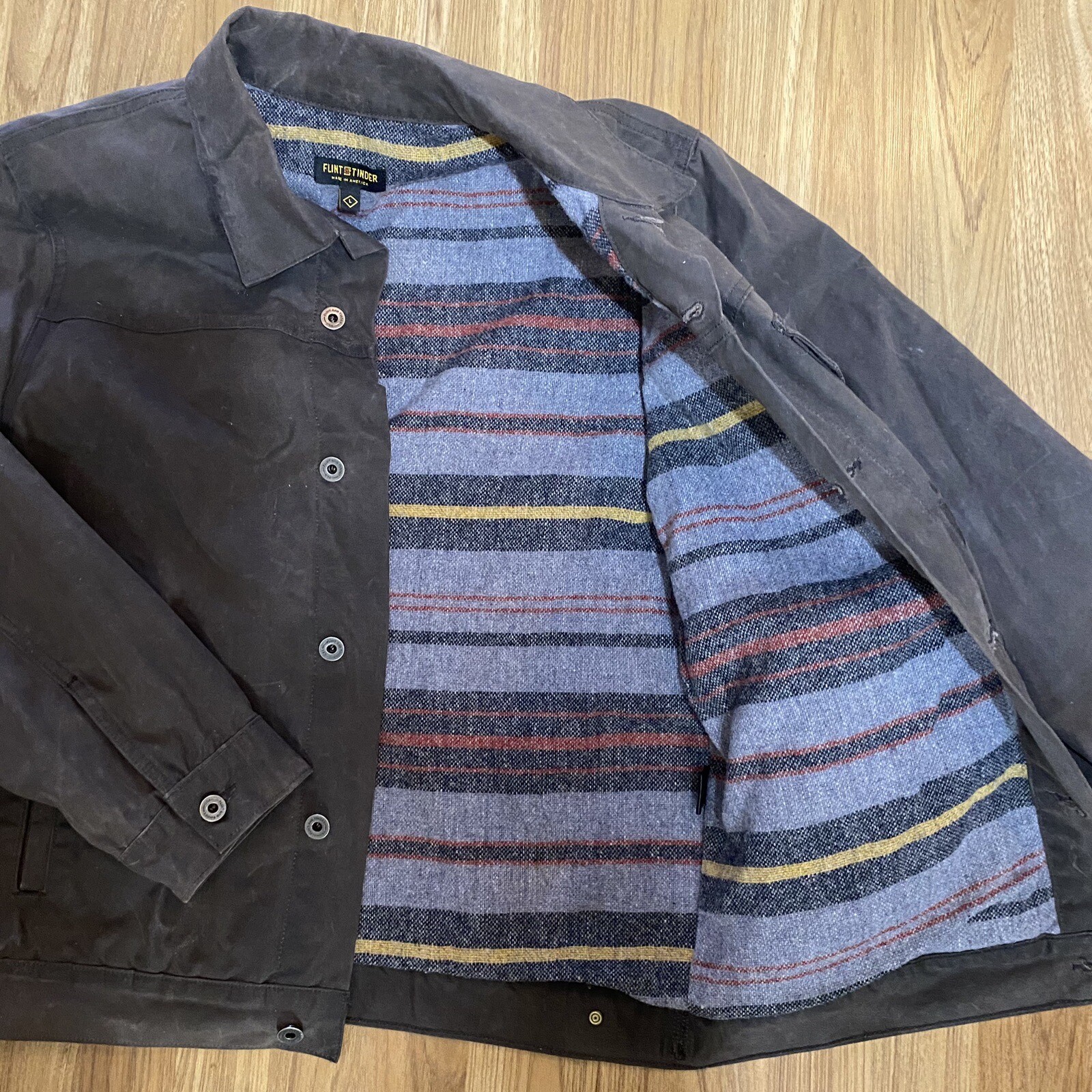 Flint & Tinder Men’s Large Trucker Ranch Jacket FlannelLined Waxed Brown L eBay