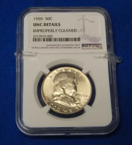 1950 Franklin Half Dollar UNC Details NGC Improperly Cleaned (130)