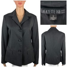 Lafayette148 Womens Size 6 Blazer Virgin Wool Stretch 3 Buttons Gray EUC