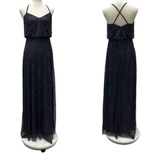 Adrianna Papell Womens 8 Dress Gown Embellished NWT Art Deco Beaded Blouson Navy