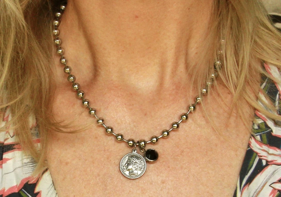 Halskette Edelstahl Münze Kugel wasserfest massiv Geschenkidee Frau Freundin - Bild 2 von 4