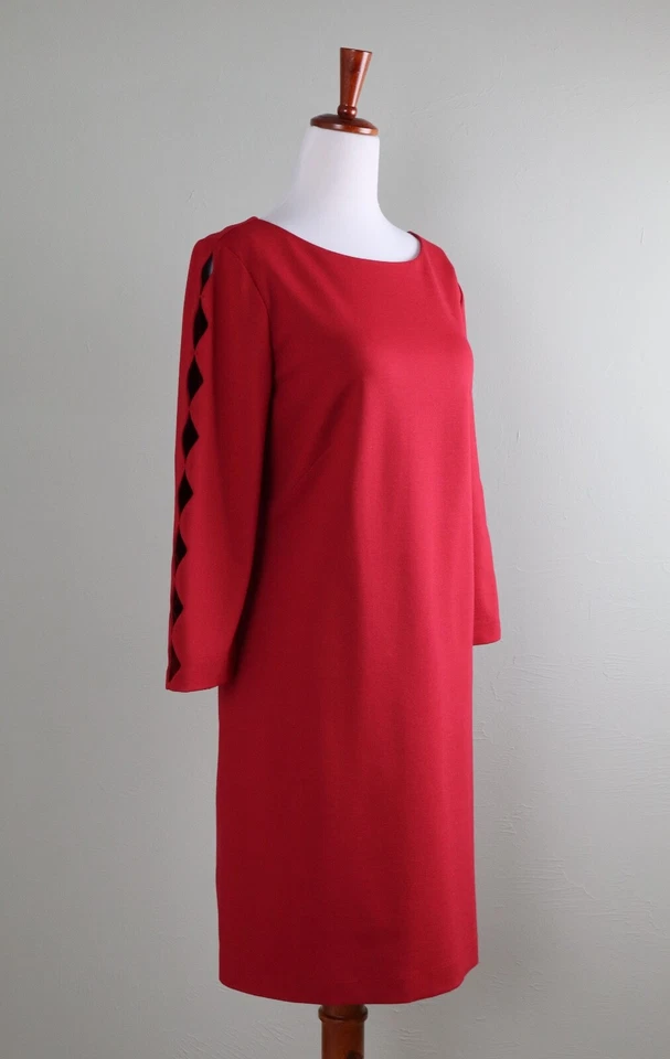 TALBOTS RSVP $158 Solid Red Ponte Stretch Cut Out Sleeve Shift Dress Size 8 - Image 2 of 4