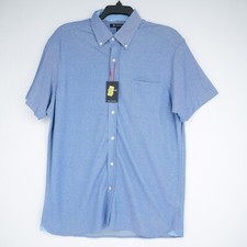 Cremieux Men's Short-Sleeve Shirt L Blue Solid NWT 75