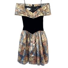 Vintage Jessica McClintock Gunne Sax Black Velvet Corset Dress - Size 7/8