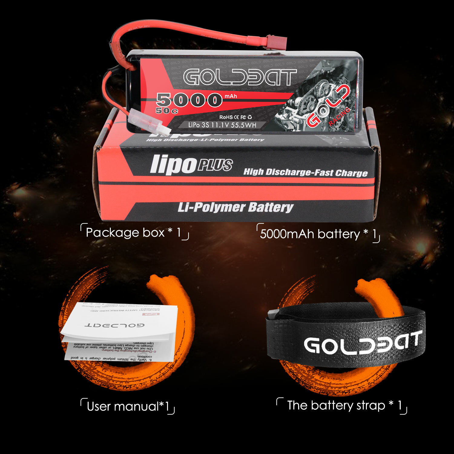 GOLDBAT 5000mAh 3S 50C LiPo Battery 11.1V Deans Hardcase  Plug for RC Car Boat