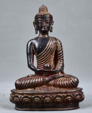 Collectible Chinese Old bronze copper hand carven Sakyamuni buddha statue