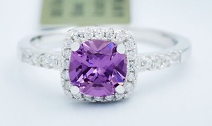 LAB CREATED 0.93 Cts AMETHYST  & WHITE SAPPHIRE RING .925 SILVER - New With Tag