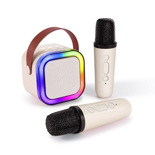 Mini Karaoke Machine for Kids Adults, Portable Bluetooth Speaker with 2 Pink