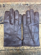 Vintage High Quality Winter BROWN Leather Rayon Lined Vinyl Gloves Size Medium