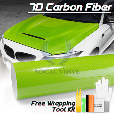 7D Carbon Fiber Green High Gloss Auto Vinyl Wrap Sticker Sheet Film Decal DIY 6D